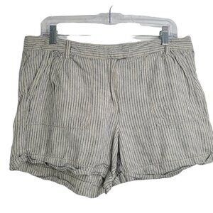MNG Blue Grey Striped Linen Blend Cuffed Lagenlook Shorts 10
